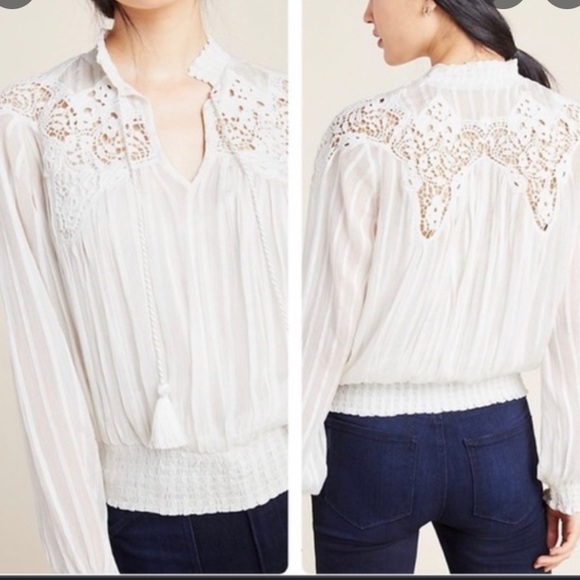 Anthropologie Tops - 🔥NWT🔥 ANTHROPOLOGIE MOIRA PEASANT IVORY BLOUSE